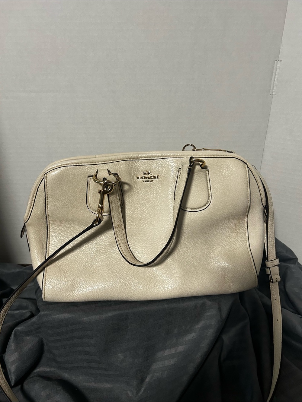 Coach Cream Pebble Leather Crossbody Satchel with Gold Hardware